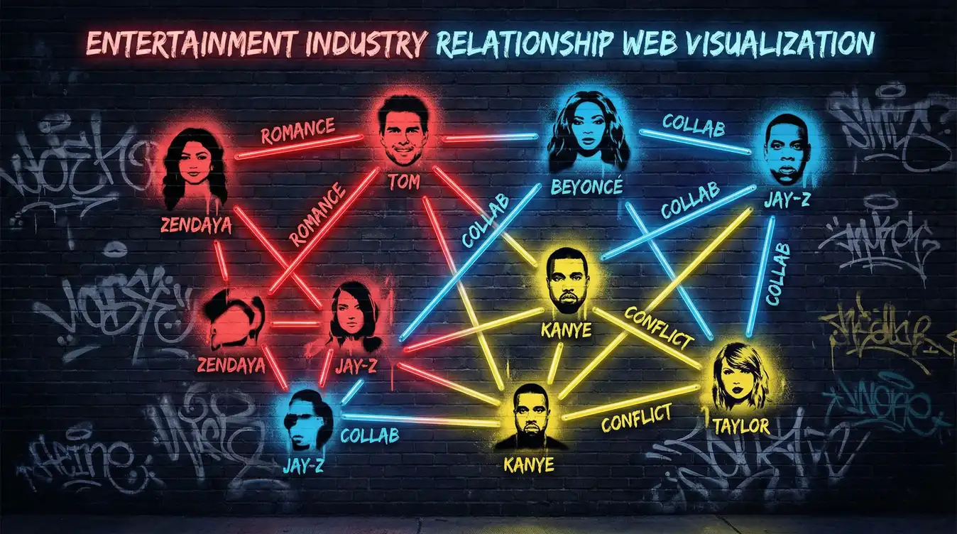 吃瓜不打烊 明星关系网络图谱 - 涂鸦风格可视化